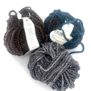3 Skeins Lordana Boucle Yarn 76% Merino Wool Blue Brown Gray Italy Made